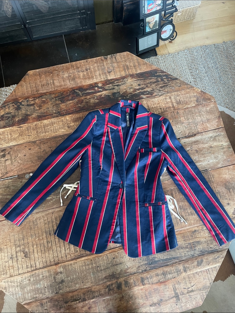 Design Lab Lord & Taylor Navy Blazer with Red Stripes
